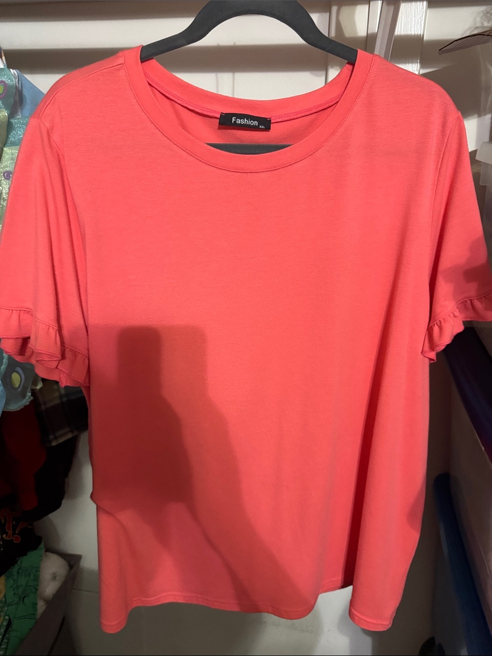 Amazon Essentials Coral Pink Short Sleeve Ruffle Tee